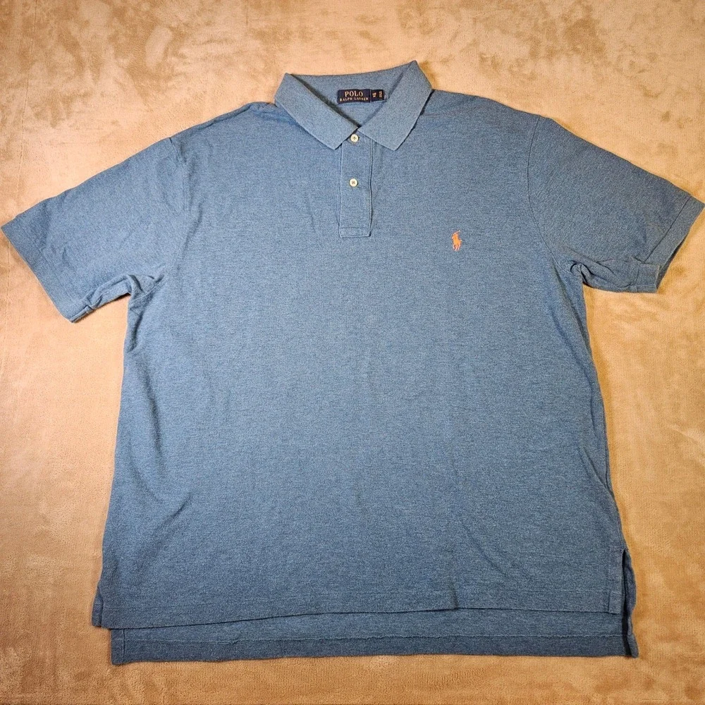 Polo Ralph Lauren Blue Heathered Cotton Mesh Polo Shirt Mens 1XB Big RN41381